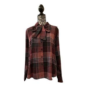 White Stag Plaid Bow-Tie shirt top button down pink and Black size 12/14